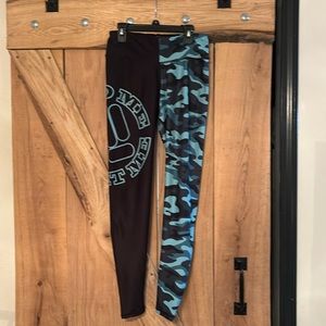 FEED ME FIGHT ME LEGGINGS (blue camo and black)